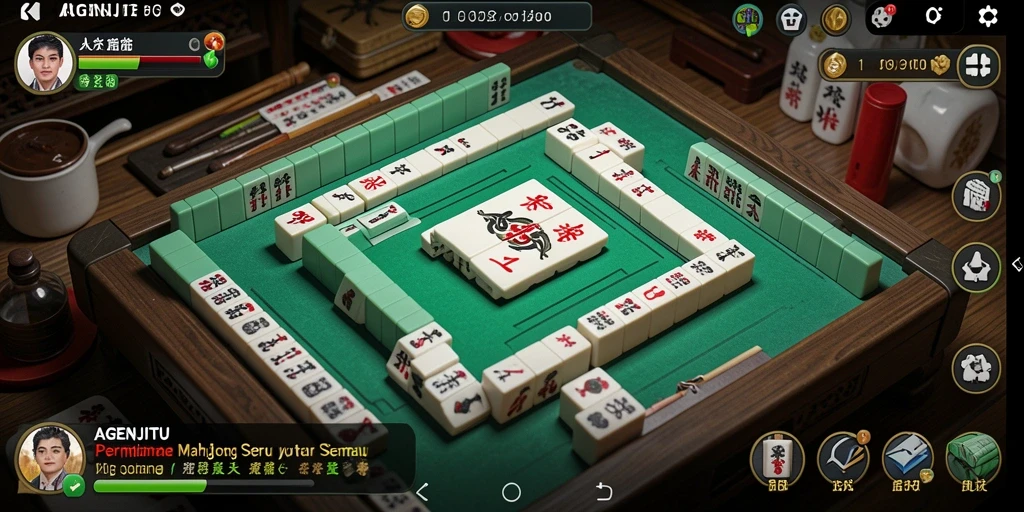 Tampilan gameplay AGENJITU dengan ubin Mahjong yang berwarna-warni.