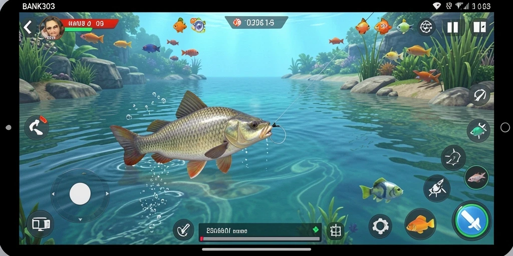 Tampilan gameplay menarik dengan aksi memancing yang seru.