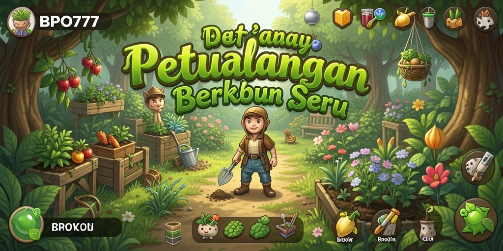 Tampilan gameplay <strong>BPO777</strong> menampilkan kebun yang subur dan interaksi dengan hewan.