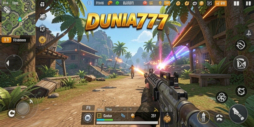 Tampilan gameplay seru DUNIA777 dalam aksi TPS.