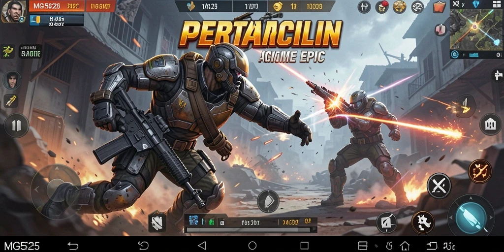 Screenshot MG525 menampilkan aksi seru dalam pertempuran penuh adrenalin.
